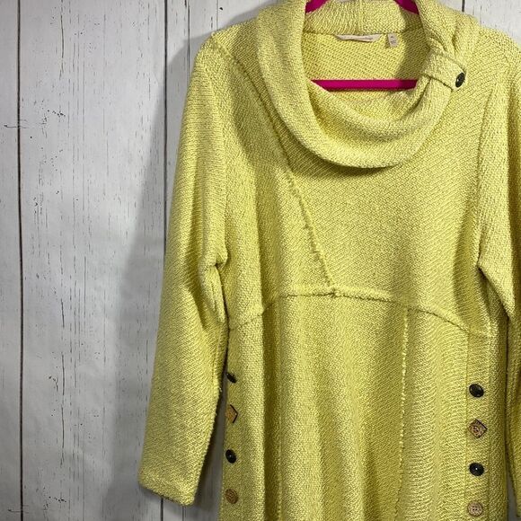 Soft Surroundings Yellow Cowl Neck Button Hem Knit Sweater Tunic Cozy Fall Layer - Picture 3 of 15